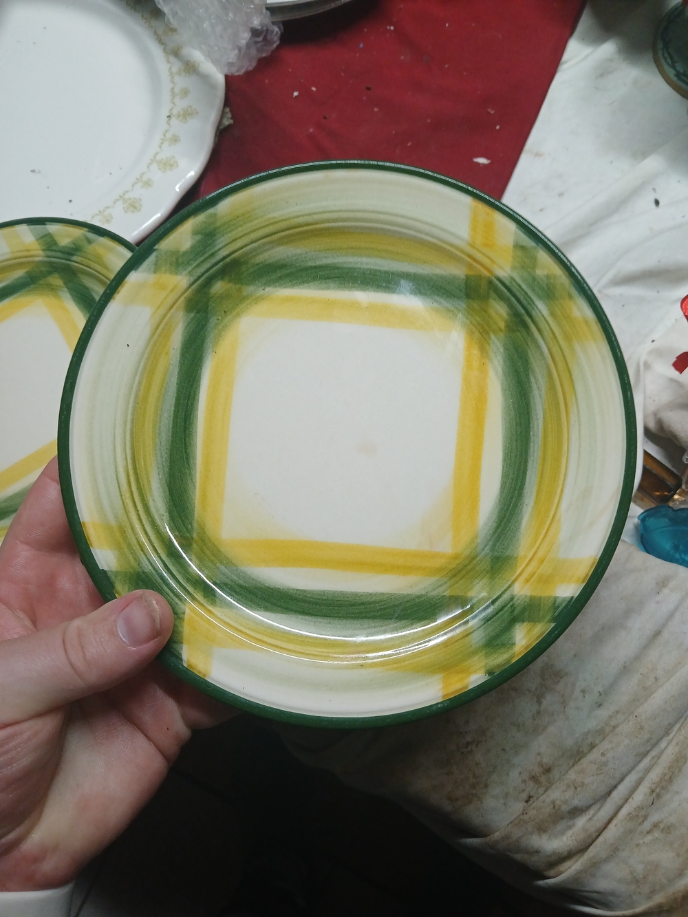 Pattern gingham Green by metlox Vernon ware Platter round 7.5" In width